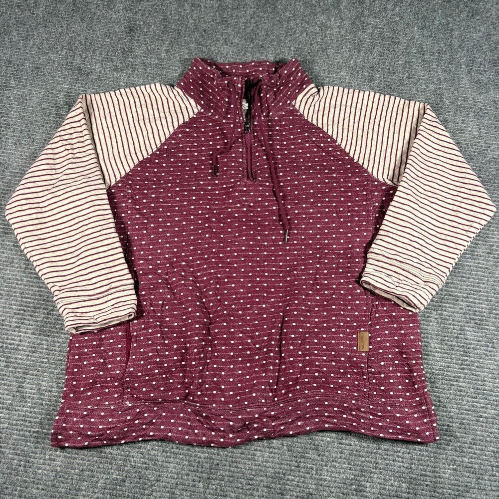 Maurices Pullover Womens Large Burgundy Excellent Polka Dot Striped Quarter Zip